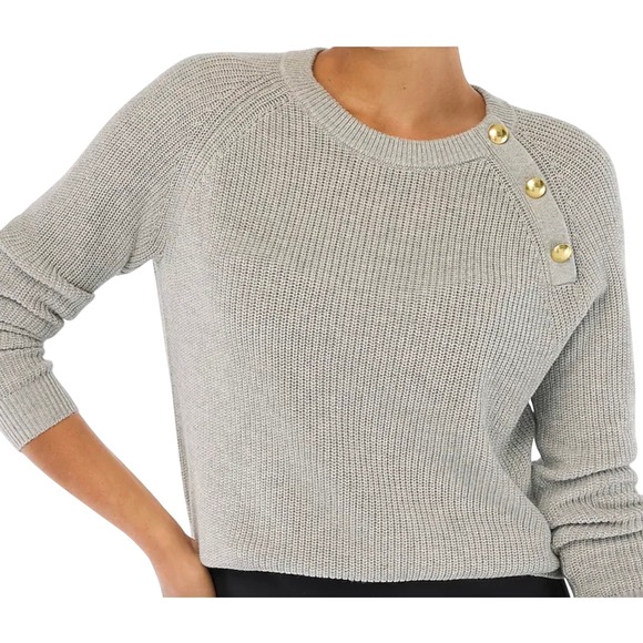 J Crew Womens Light Gray Button Shoulder Knit Sweater XXS Raglan Sleeve Casual - Picture 2 of 7